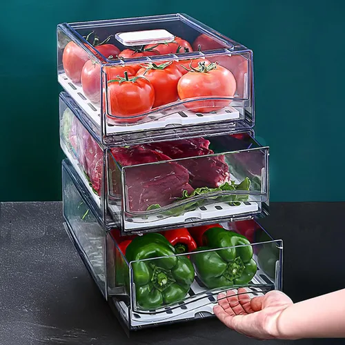 Vista 10 de bealy Paquete de 3 organizadores y almacenamiento para refrigerador, contenedores transparentes con cajón extraíble, cajones para refrigerador