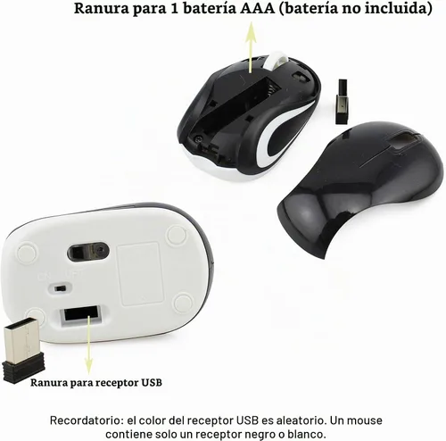 Vista 6 de Mini mouse inalámbrico para computadora, tamaño pequeño, portátil, compacto de viaje, USB óptico de 3 botones, 1000 DPI, mouse inalámbrico para Negro