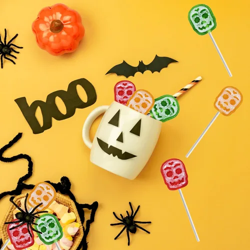 Vista 4 de Fruidles 30 unidades de caramelos de piruleta multicolor para tatuajes de Halloween, ideal para rellenos de bolsas de golosinas de Halloween