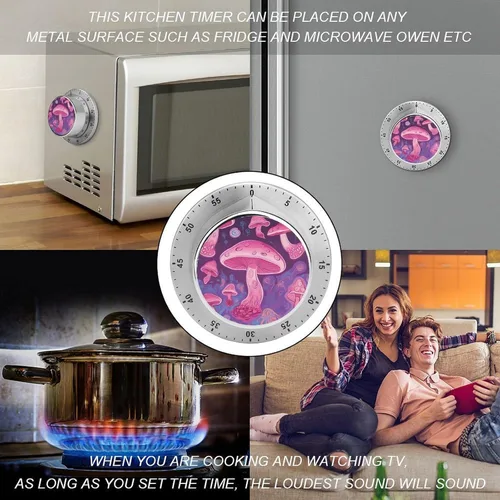 Vista 4 de Pink Mushroom Kitchen Timers for Cooking,Meeting Timer Suitable for Home School Supplies, Study Tools, Desks, Office Desk Timers,Silent Operation