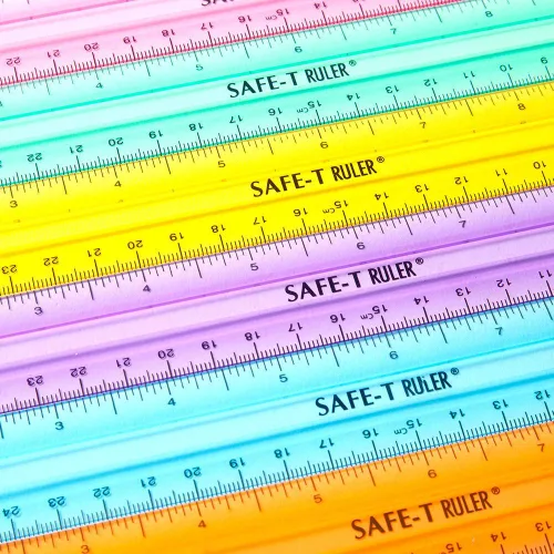 Vista 9 de hand2mind Reglas de plástico Safe-T multicolor, transparentes, semiflexibles de 12 pulgadas, reglas de plástico arcoíris, regla de seguridad