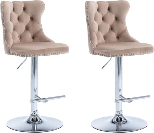 Vista 15 de Aoowow Juego de 2 taburetes de bar giratorios ajustables con parte trasera de terciopelo copetudo, sillas de bar modernas tapizadas con cabeza
