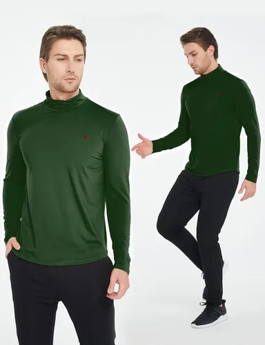 Vista 4 de SSLR -Camisas térmicas para hombre, cuello alto, manga larga, forro polar, capa base de cuello alto