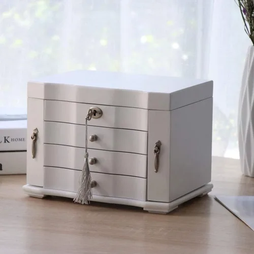 Vista 5 de luckxuan Joyero mediano de madera natural organizador de joyas de madera natural con cerradura y llave regalo para niñas o mujeres cajas de joyería