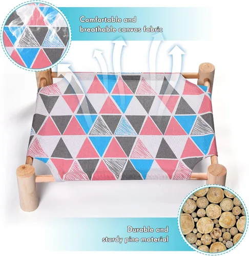 Vista 4 de Mixweer 4 piezas de hamaca para gatos, cama elevada de refrigeración de madera, silla portátil desmontable para perros pequeños, mascotas, dormir