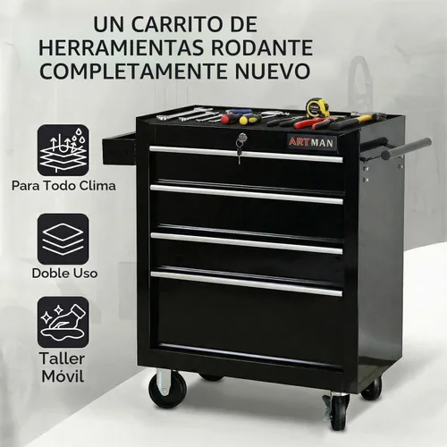 Vista 7 de Caja de herramientas con ruedas con 4 cajones, carrito de herramientas multifuncional, almacenamiento de herramientas, organizador de herramientas
