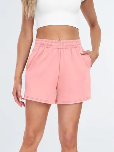Vista 28 de AUTOMET Pantalones cortos deportivos para mujer, estilo casual, con cordón, cómodos, elásticos, de cintura alta, con bolsillos