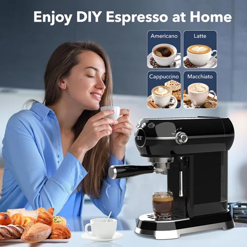 Vista 5 de HBN Máquina Compacta de Espresso de 20 Bar con Espumador de Leche, Tanque de Agua Extraíble de 27oz para Espacios Pequeños, Cafetera Casera