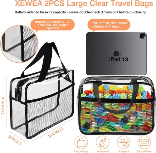 Vista 2 de XEWEA Bolsas de Aseo Transparentes de Viaje, Paquete de 3 Bolsas de Maquillaje Transparentes Aprobadas por TSA para Hombres y Mujeres, Kit