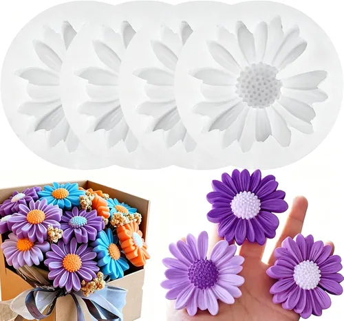 Vista 9 de Juego de 4 moldes de silicona de flores, moldes de clavel de margaritas florales 3D para hacer velas, jabón, resina epoxi, fabricación