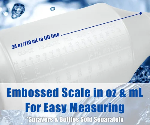 Vista 3 de Botellas de 24 onzas resistentes a productos químicos de grado comercial, solo 4 unidades de báscula en relieve para medir. Combínalo con cabezales