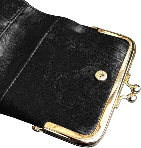 Vista 33 de AOXONEL Cartera para mujer, pequeña, Rfid, compacta, plegable, de piel, vintage, con cremallera y cierre de beso