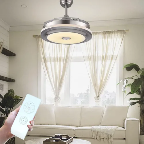 Vista 3 de Makewa Ventilador de techo retráctil de 36 pulgadas con altavoz Bluetooth, moderno ventilador de araña con control remoto de 3 velocidades