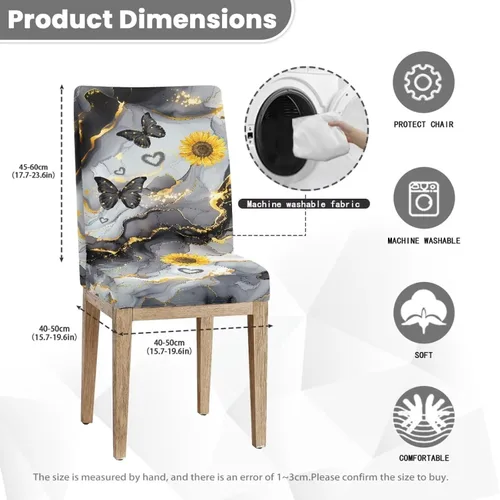 Vista 7 de HUGS IDEA Butterfly Marble Texture Dining Chair Covers Set of 4 Stretch Kitchen Chair Covers Washable Dining Chairs Slipcovers Cubre Sillas