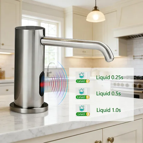 Vista 3 de Dispensador automático de jabón sin contacto para cocina y baño, dispensador de jabón líquido eléctrico de níquel cepillado integrado con gran