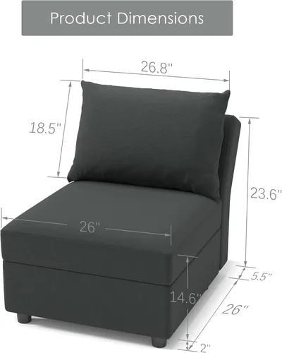 Vista 2 de Ainfox Sofá modular modular y sofás para sala de estar, módulo de sofá gris oscuro sin brazos de 27 pulgadas con almacenamiento, sofá para sala