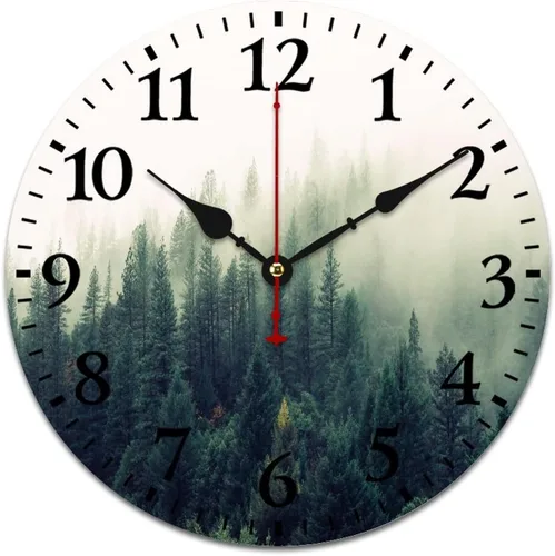 Vista 15 de Generic Reloj de pared de madera, bosque brumoso, redondo, retro, 10 pulgadas, movimiento de cuarzo con pilas Estampado