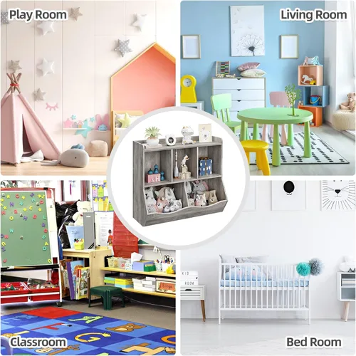 Vista 7 de IDEALHOUSE Estantería y estantería de juguetes, estante múltiple con armario organizador de cubos para almacenamiento de libros y juguetes