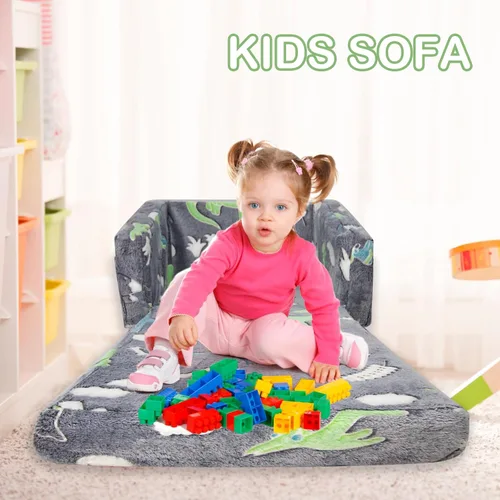 Vista 4 de Asou Sofá infantil que brilla en la oscuridad, sofá plegable para jugar, mini sofá de dinosaurio para niños pequeños