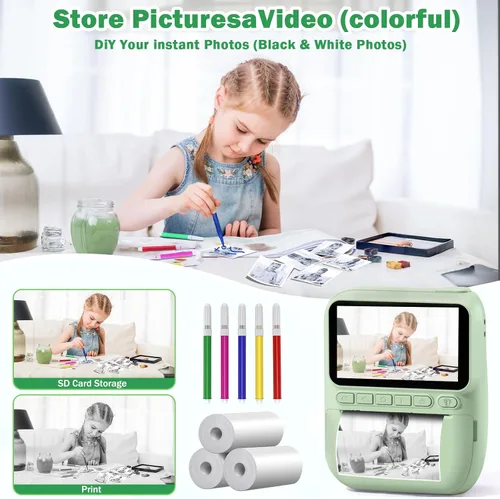 Vista 6 de Cámara para Niños Impresión Instantánea Regalos de Cumpleaños y Graduación para Niños de 3, 4, 5, 6, 7, 8, 9 años Cámara Digital Portátil