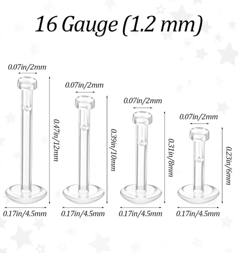 Vista 7 de Piercing de labio transparente, 28 piezas de joyería transparente para piercing de nariz para mujeres y hombres, aretes transparentes para nariz
