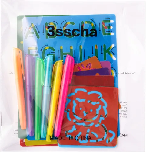 Vista 8 de Juego de 22 plantillas de trazado del alfabeto para niños, plantillas de dibujo con resaltador de color, letras y números y bonitos tableros