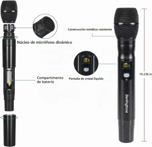 Vista 6 de ) Sistema de micrófono inalámbrico UHF de 6 canales Micrófono inalámbrico con metal de mano, canal de frecuencia fija, micrófono dinámico