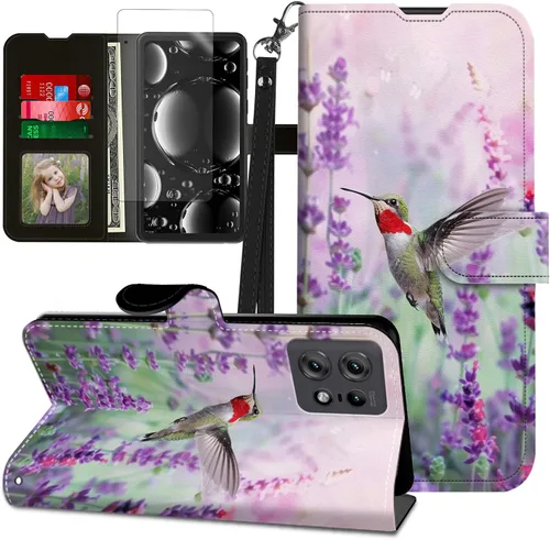 Vista 67 de Funda para Motorola Edge 2022 con protector de pantalla, soporte y tarjetero y correa para la muñeca, funda magnética para Moto Edge 2022 5G UW Lobo