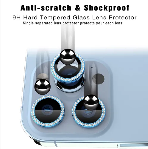 Vista 5 de Bling Diamond - Protector individual de lente de cámara para iPhone 13 Pro / 13 Pro Max, cubierta de protección de lente de cámara de vidrio