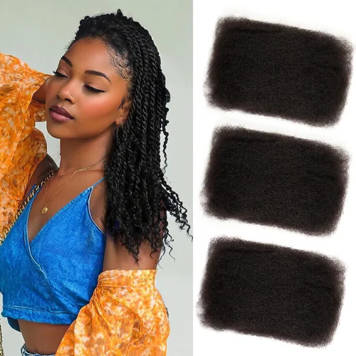 Vista 9 de Extensiones de cabello 100 % humano afro afro rizado a granel color castaño caoba a granel, 3 paquetes de 4.23 oz, extensiones de cabello rizado