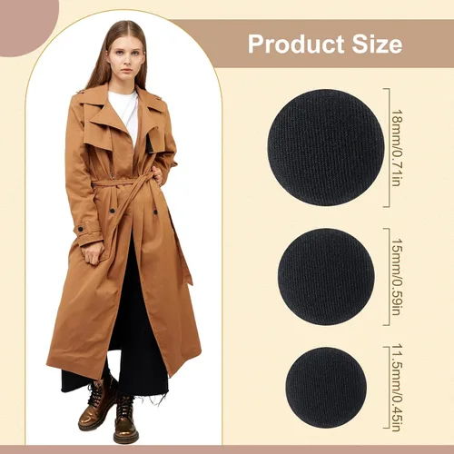 Vista 2 de Gerrii 40 piezas de botones de tela negra traje de esmoquin varios tamaños botones de satén para chaqueta frontal vintage abrigo costura vestidos