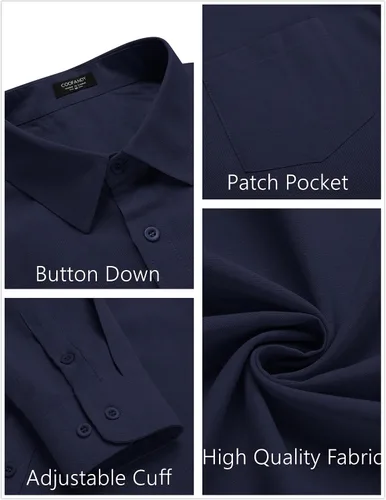 Vista 5 de COOFANDY Camisa de manga larga con botones para hombre, casual, sin doblar, ajuste regular, Oxford
