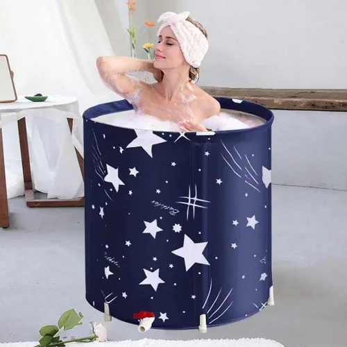 Vista 10 de BESTHLS Bañera Portátil para Adultos, Bañera Plegable Portátil para Baño de Remojo, Tina de Baño Ecológica para Cabina de Ducha (Azul Cielo Grande)