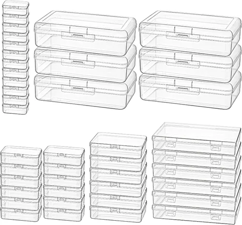 Vista 9 de Paquete de 85 recipientes rectangulares de plástico transparente de varios tamaños Tapa con bisagras, para cuentas y pequeños artículos