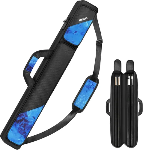 Vista 20 de Estuche para taco de billar, estuche para palos de billar 2x2 con capacidad para 2 palos con 2 bolsillos con cremallera para accesorios, bolsa