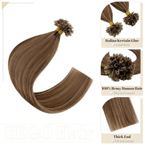 Vista 192 de SEGO Extensiones de cabello humano con micro cuentas, extensiones de cabello humano con micro bucle, lacio, natural, fusión fría, 1.76 oz/paquete