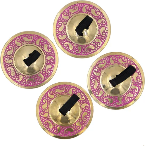 Vista 3 de DharmaObjects - 2 pares de dedos de latón profesional platillos zills danza del vientre bolsa de seda (rosa)