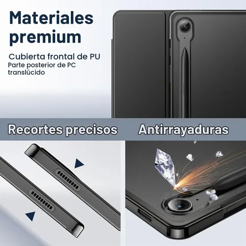 Vista 3 de JETech - Funda para Samsung Galaxy Tab S10 Lite/S10 FE/S9 FE 10.9", color negro Parte trasera translúcida delgada, soporte de tres pliegues