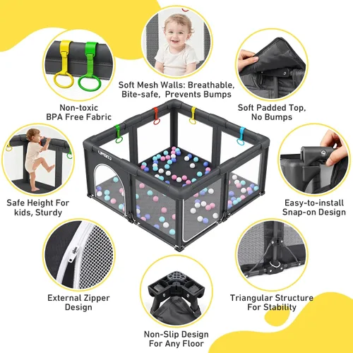 Vista 6 de Corralito plegable para bebés y niños pequeños, corralitos grandes portátiles con 2 puertas, patio de juegos para niños, valla para interiores