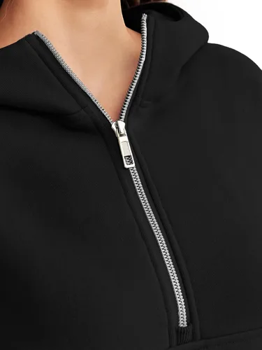 Vista 3 de Trendy Queen Sudaderas con capucha para mujer, con cremallera de un cuarto, sudaderas de gran tamaño, media cremallera con bolsillos, ropa de otoño