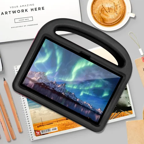 Vista 9 de Funda para tablet Kindle Fire 7 para niños (12.ª generación, versión 2022) con mango de pie de apoyo de forraje resistente, espuma EVA suave, a