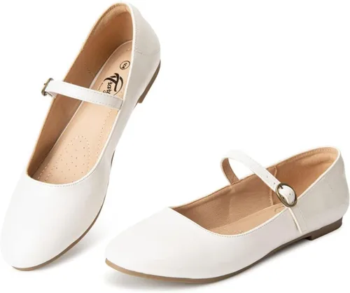 Vista 14 de Trary Mary Jane - Zapatos planos de ballet, zapatos planos negros para mujer, con correa de tobillo, cómodos y elegantes