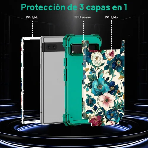 Vista 3 de Hekodonk Funda para Google Pixel 6A (2022), resistente cuerpo completo, protección a prueba de golpes, plástico duro+goma de silicona híbrida 3