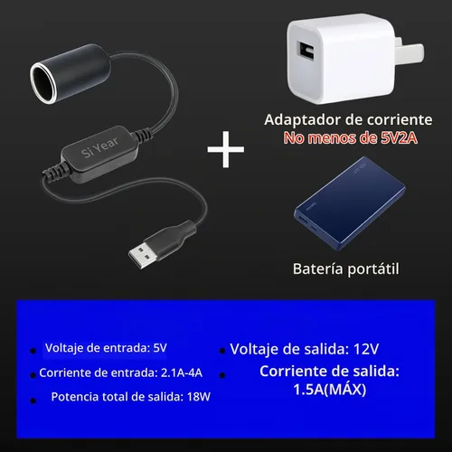 Vista 7 de Cable de alimentación USB A macho a 12 V 18 W para encendedor de cigarrillos, cable de alimentación para grabador de conducción, detector de radar