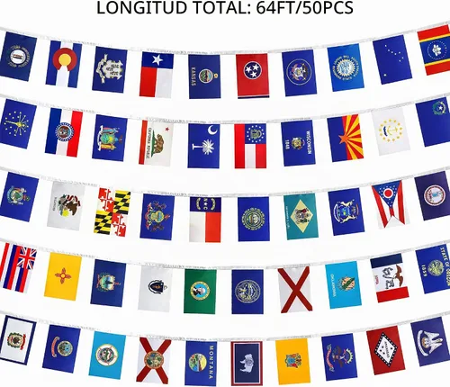 Vista 5 de WEITBF Juego de banderas de cadena de Estados Unidos 50, 5 x 8 pulgadas, 68 pies
