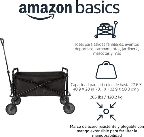 Vista 2 de Amazon Basics - Carro plegable resistente para exteriores, para deportes al aire libre, con capacidad de peso de 265 libras, para acampar, jardín