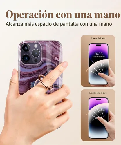 Vista 6 de GVIEWIN - Soporte de anillo para teléfono celular de mármol, agarre de metal con rotación de 360° Compatible con iPhone 17/16/15/14/Pro/Plus