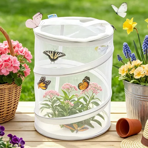 Vista 4 de Pop Up jaula del hábitat de la mariposa, terrario transparente plegable