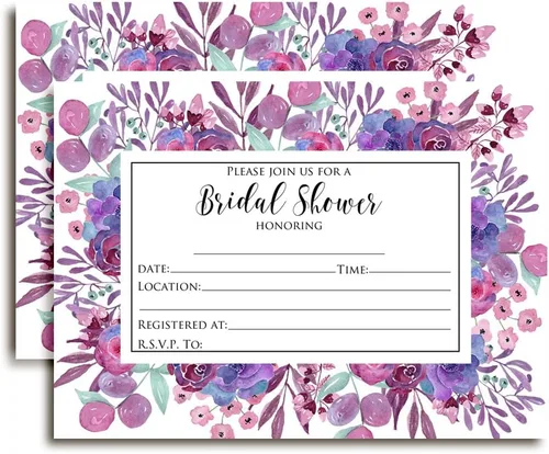 Vista 12 de Amanda Creation Juego de 20 invitaciones de acuarela floral azul, gris y dorado para despedida de soltera, incluye sobres
