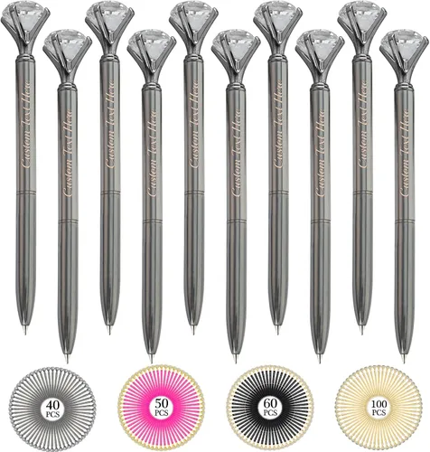 Vista 36 de Aolun 10 bolígrafos de diamantes con cristal personalizados a granel, bolígrafo de metal personalizado con nombre grabado, regalos de texto